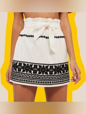 Topshop Paper Bag Cotton embroidered Skirt